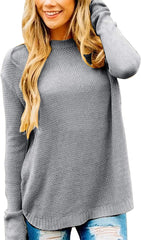 WomenLong Sleeve Oversized Crew Neck Solid Color Knit Pullover Sweater Tops