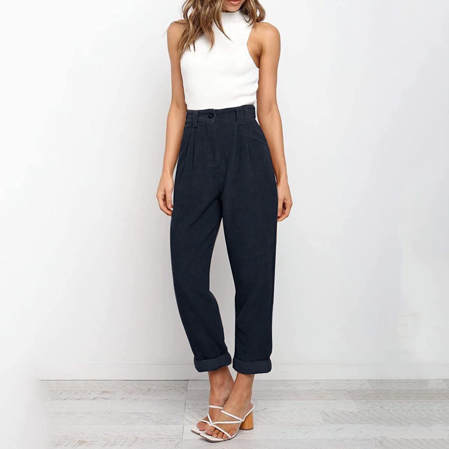 Beach Linen Shorts 3/4 Sweatpants Capri Pants Elastic Waist Cropped Harem Pants