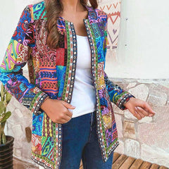 Ethnic Floral Print Long Sleeve Loose Jacket Coat Loose Outerwear Chic Cardigan