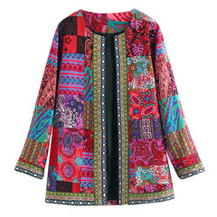 Ethnic Floral Print Long Sleeve Loose Jacket Coat Loose Outerwear Chic Cardigan