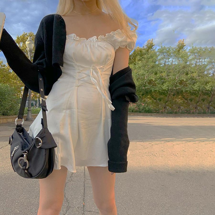 Fashion elegant bow white female mini dress