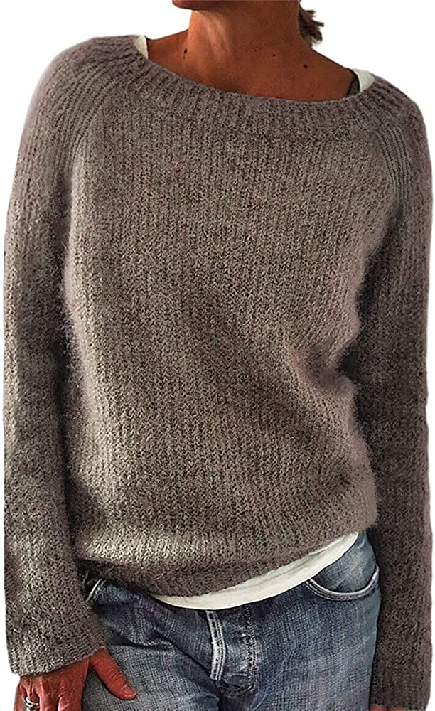 Loose Casual Pullover Knit Sweater Boat Neck Long Sleeve Winter Keep Warm Sweater Tops