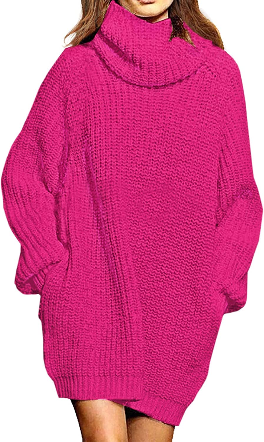 WomenLoose Turtleneck Oversize Long Pullover Sweater Dress