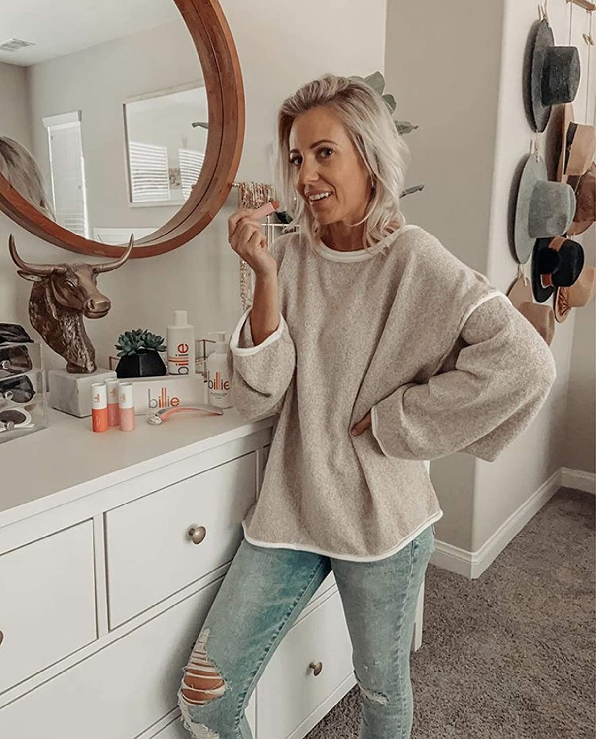 Loose Soft Chunky Knit Long Batwing Sleeve Pullover Sweater