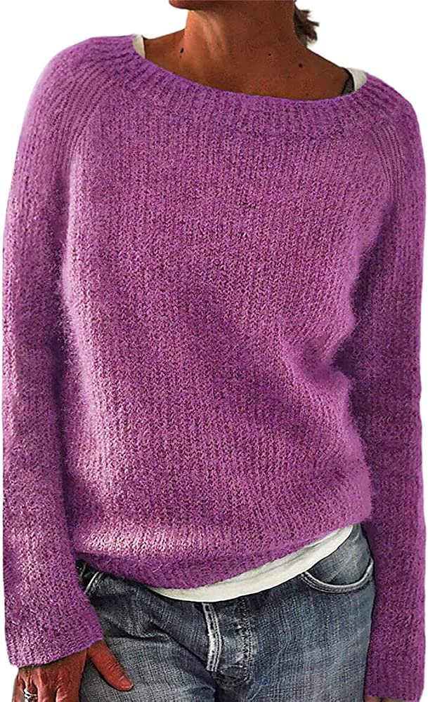 Loose Casual Pullover Knit Sweater Boat Neck Long Sleeve Winter Keep Warm Sweater Tops