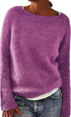 Loose Casual Pullover Knit Sweater Boat Neck Long Sleeve Winter Keep Warm Sweater Tops