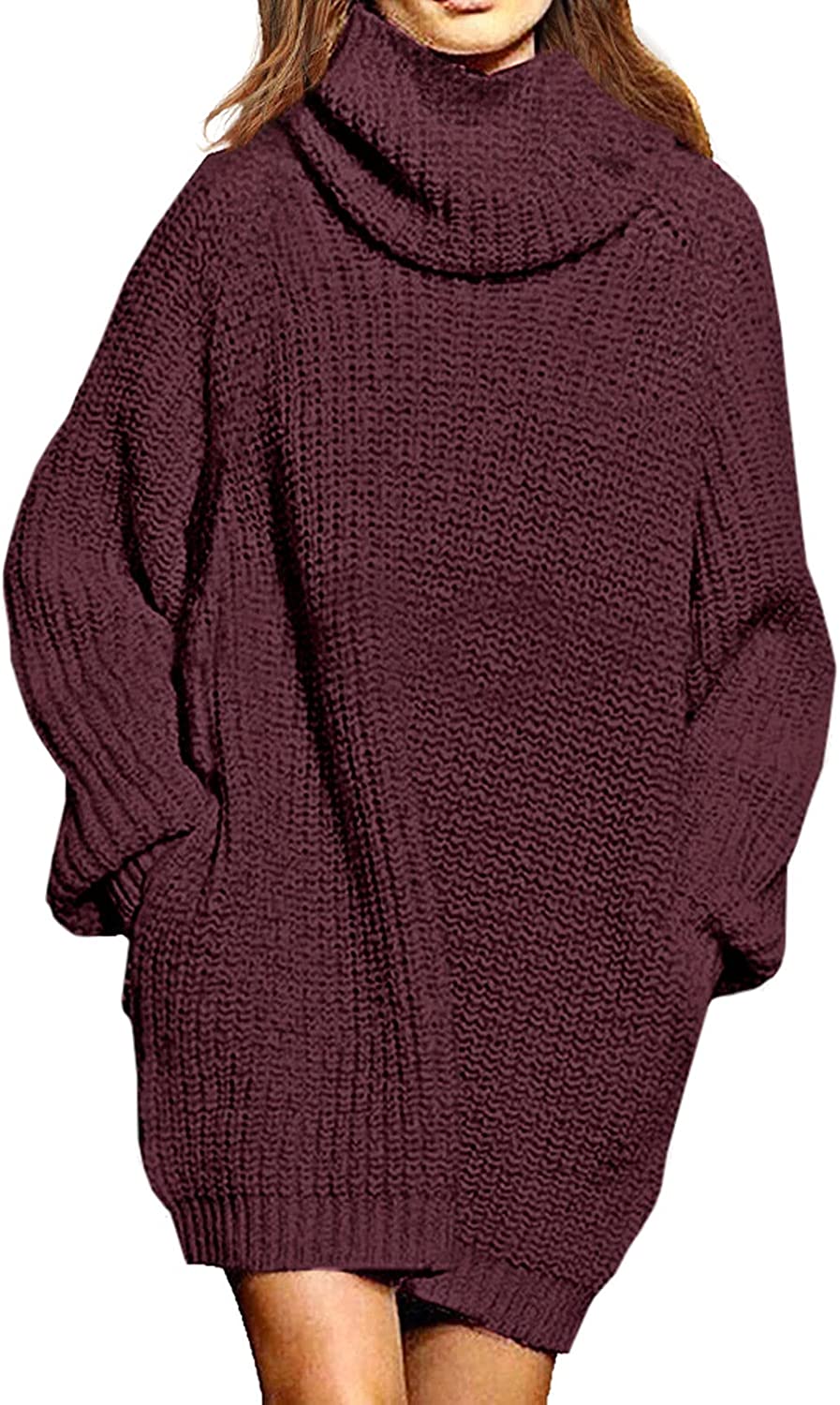 WomenLoose Turtleneck Oversize Long Pullover Sweater Dress