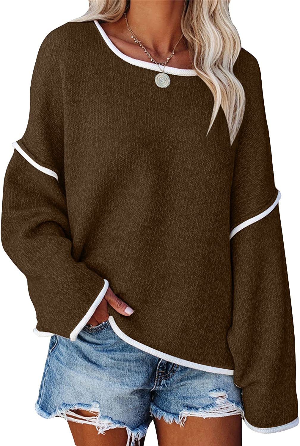 Loose Soft Chunky Knit Long Batwing Sleeve Pullover Sweater