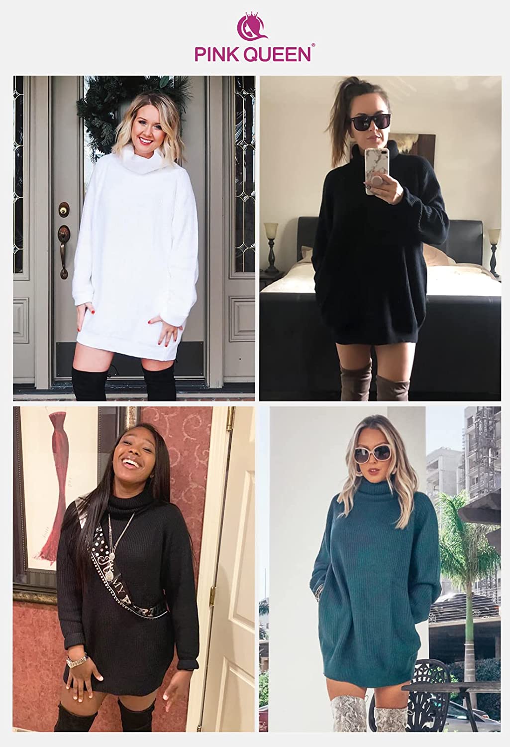 WomenLoose Turtleneck Oversize Long Pullover Sweater Dress