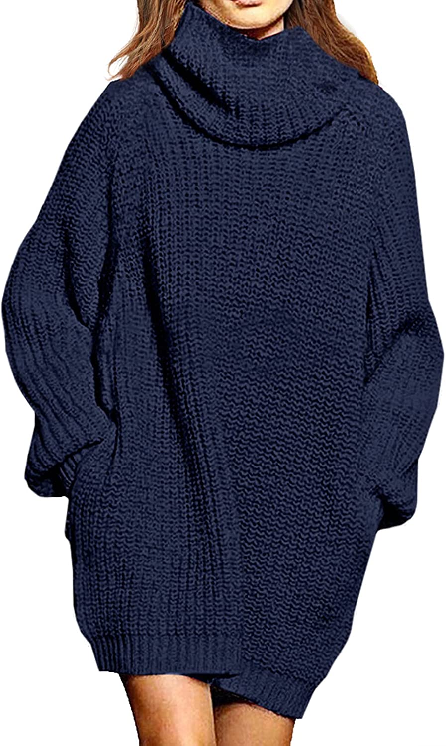 WomenLoose Turtleneck Oversize Long Pullover Sweater Dress