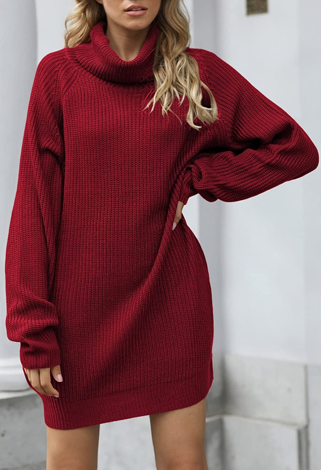 WomenLoose Turtleneck Oversize Long Pullover Sweater Dress