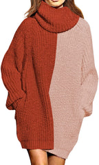 WomenLoose Turtleneck Oversize Long Pullover Sweater Dress