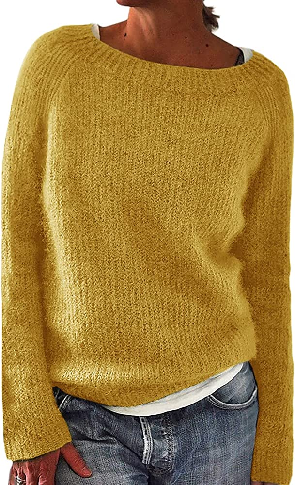 Loose Casual Pullover Knit Sweater Boat Neck Long Sleeve Winter Keep Warm Sweater Tops