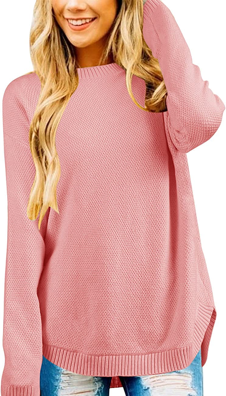 WomenLong Sleeve Oversized Crew Neck Solid Color Knit Pullover Sweater Tops