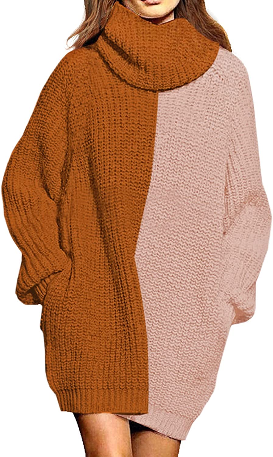 WomenLoose Turtleneck Oversize Long Pullover Sweater Dress