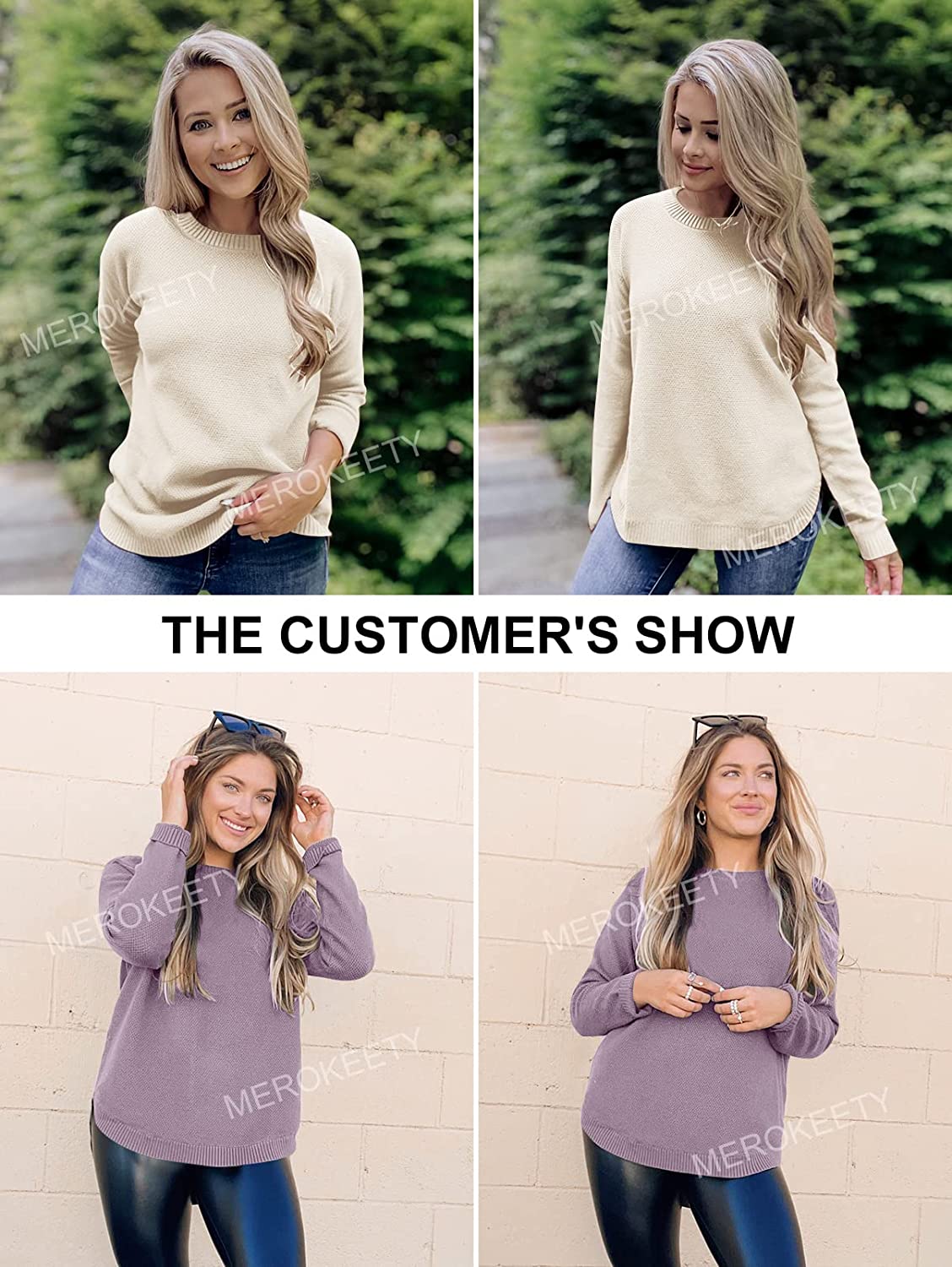 WomenLong Sleeve Oversized Crew Neck Solid Color Knit Pullover Sweater Tops