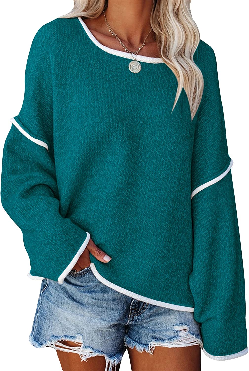 Loose Soft Chunky Knit Long Batwing Sleeve Pullover Sweater