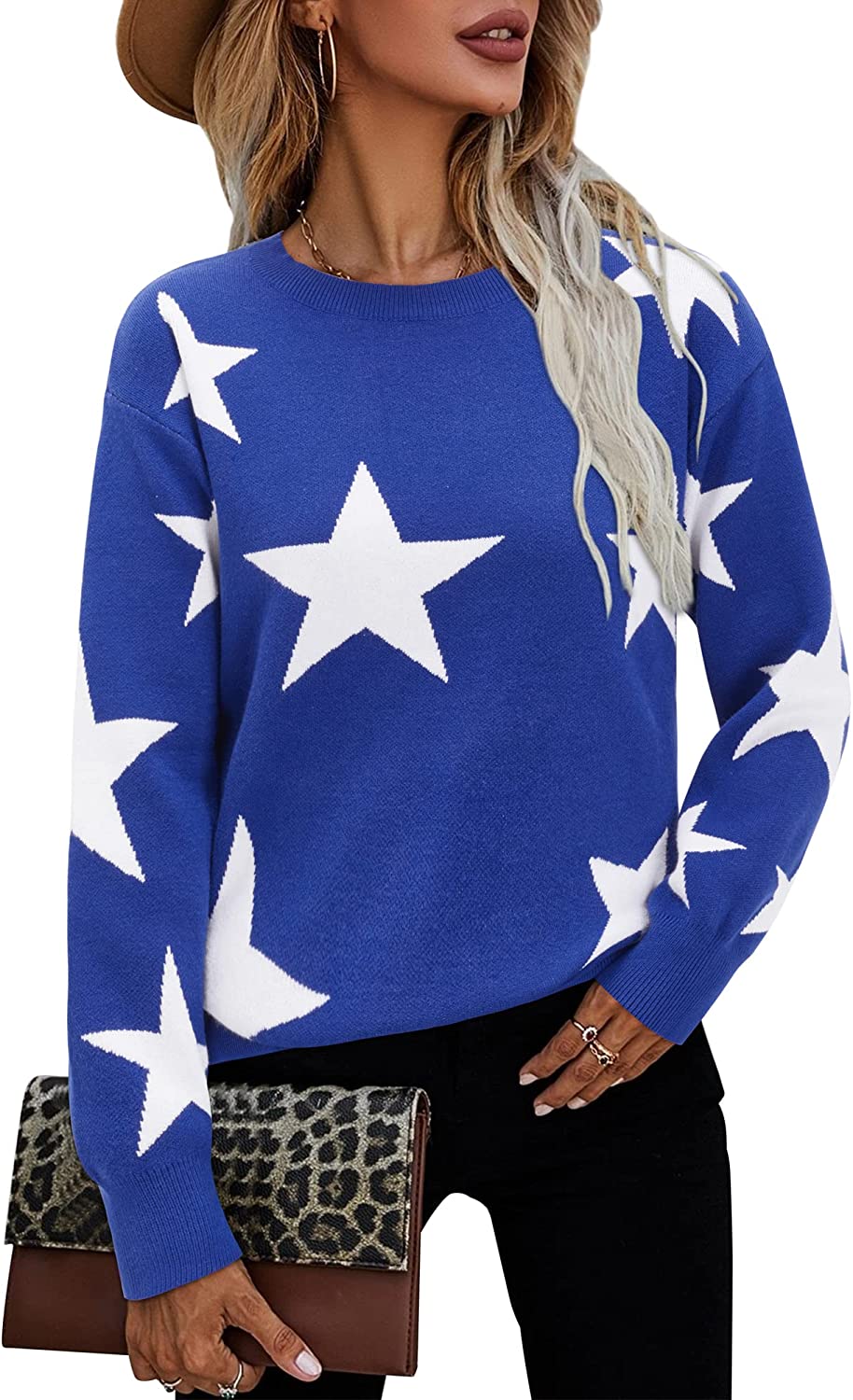 WomenCasual Leopard Print Sweater Loose Long Sleeve Crew