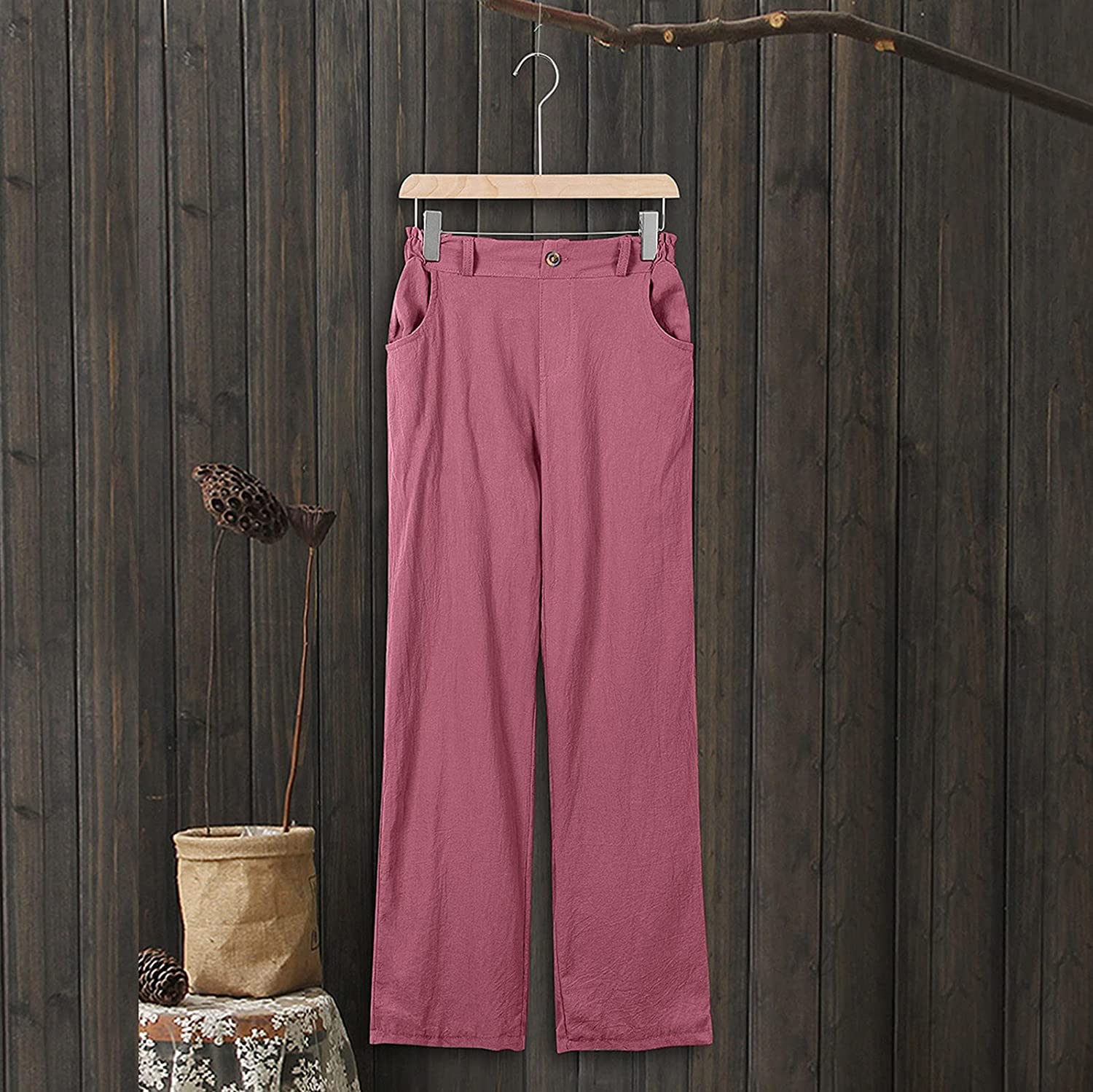 Beach Linen Shorts 3/4 Sweatpants Capri Pants Elastic Waist Cropped Harem Pants