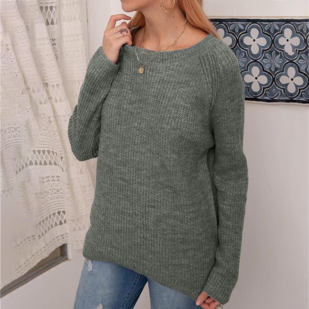 Loose Casual Pullover Knit Sweater Boat Neck Long Sleeve Winter Keep Warm Sweater Tops