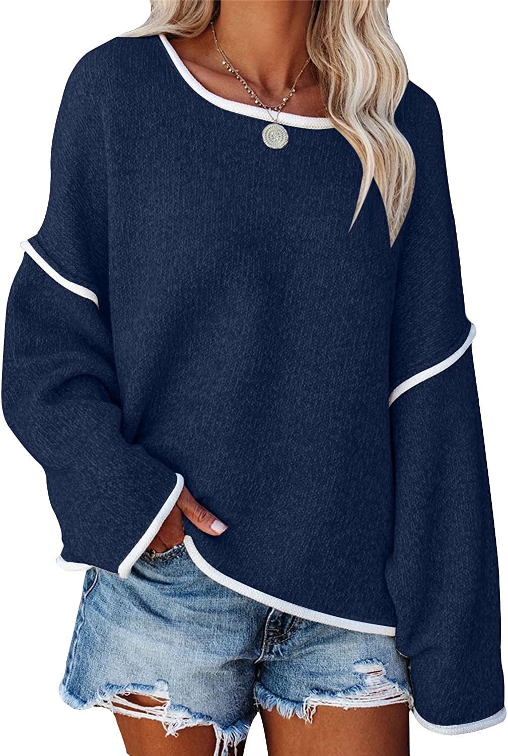 Loose Soft Chunky Knit Long Batwing Sleeve Pullover Sweater