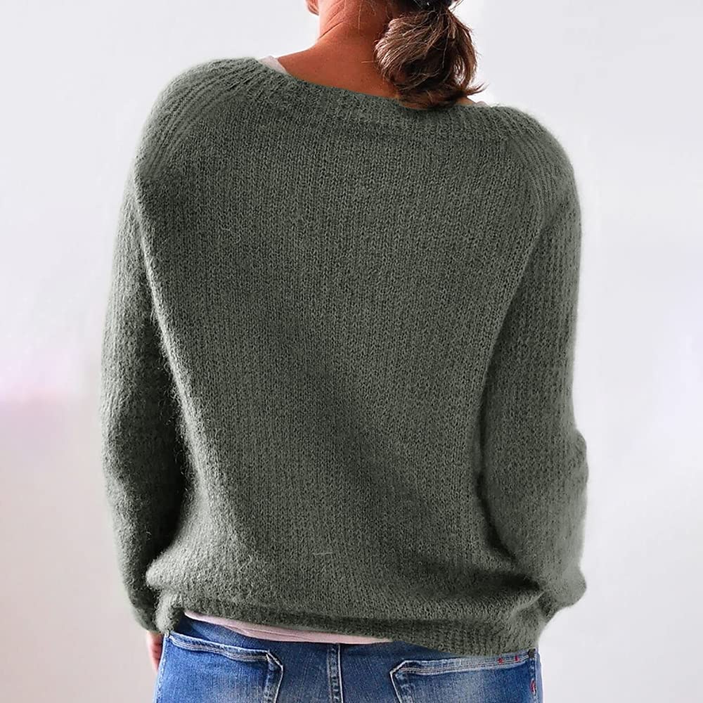 Loose Casual Pullover Knit Sweater Boat Neck Long Sleeve Winter Keep Warm Sweater Tops