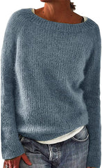 Loose Casual Pullover Knit Sweater Boat Neck Long Sleeve Winter Keep Warm Sweater Tops