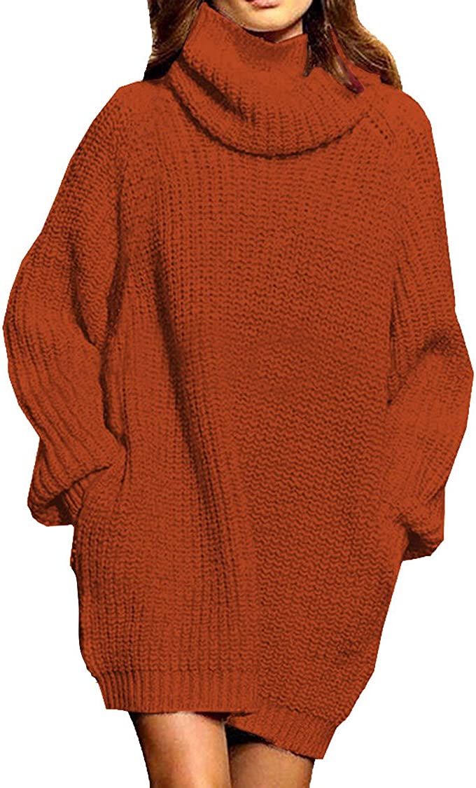 WomenLoose Turtleneck Oversize Long Pullover Sweater Dress