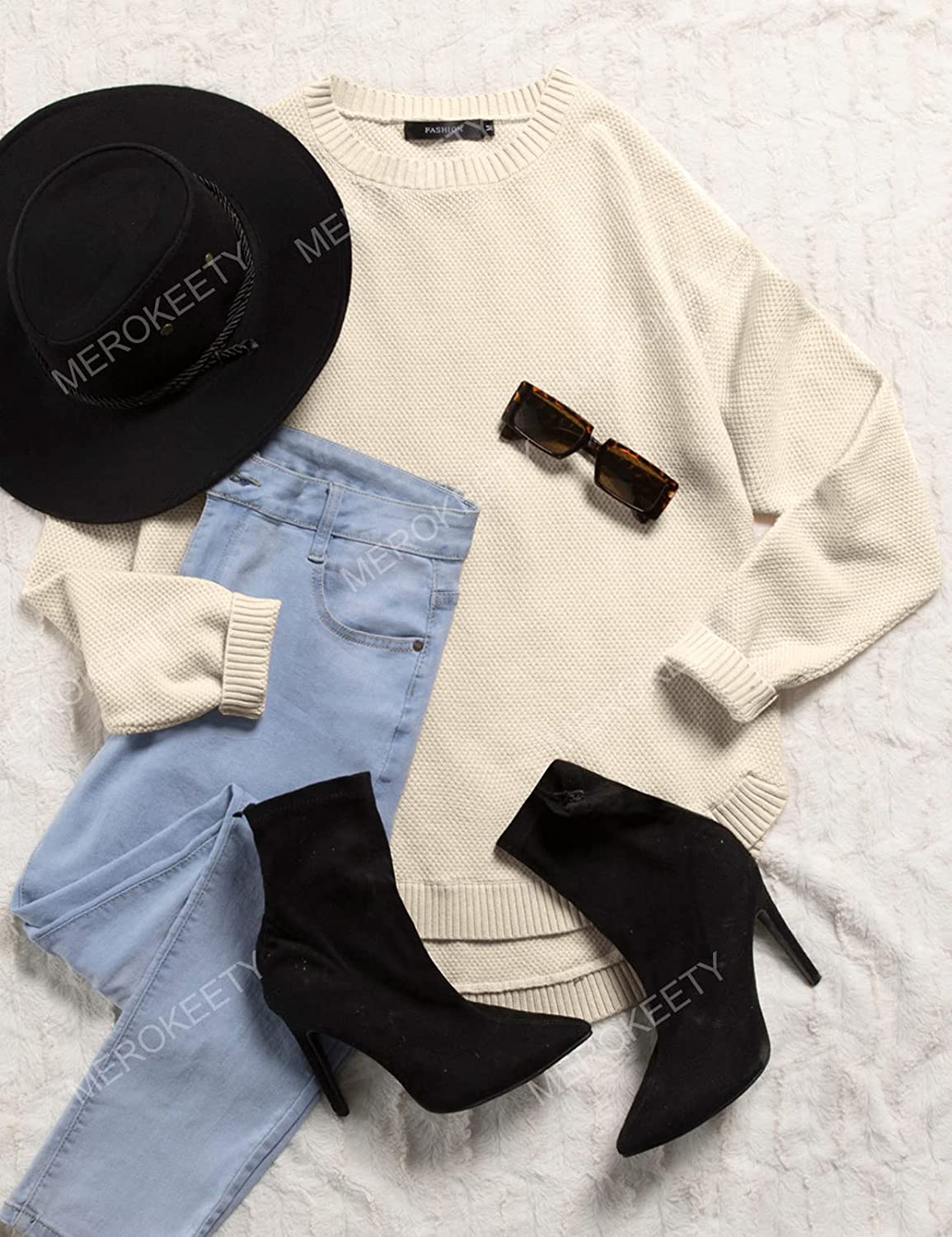 WomenLong Sleeve Oversized Crew Neck Solid Color Knit Pullover Sweater Tops