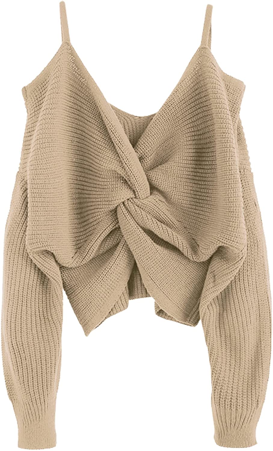 V-Neck Criss Cross Twisted Back Pullover Knitted Crop Sweater