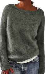 Loose Casual Pullover Knit Sweater Boat Neck Long Sleeve Winter Keep Warm Sweater Tops