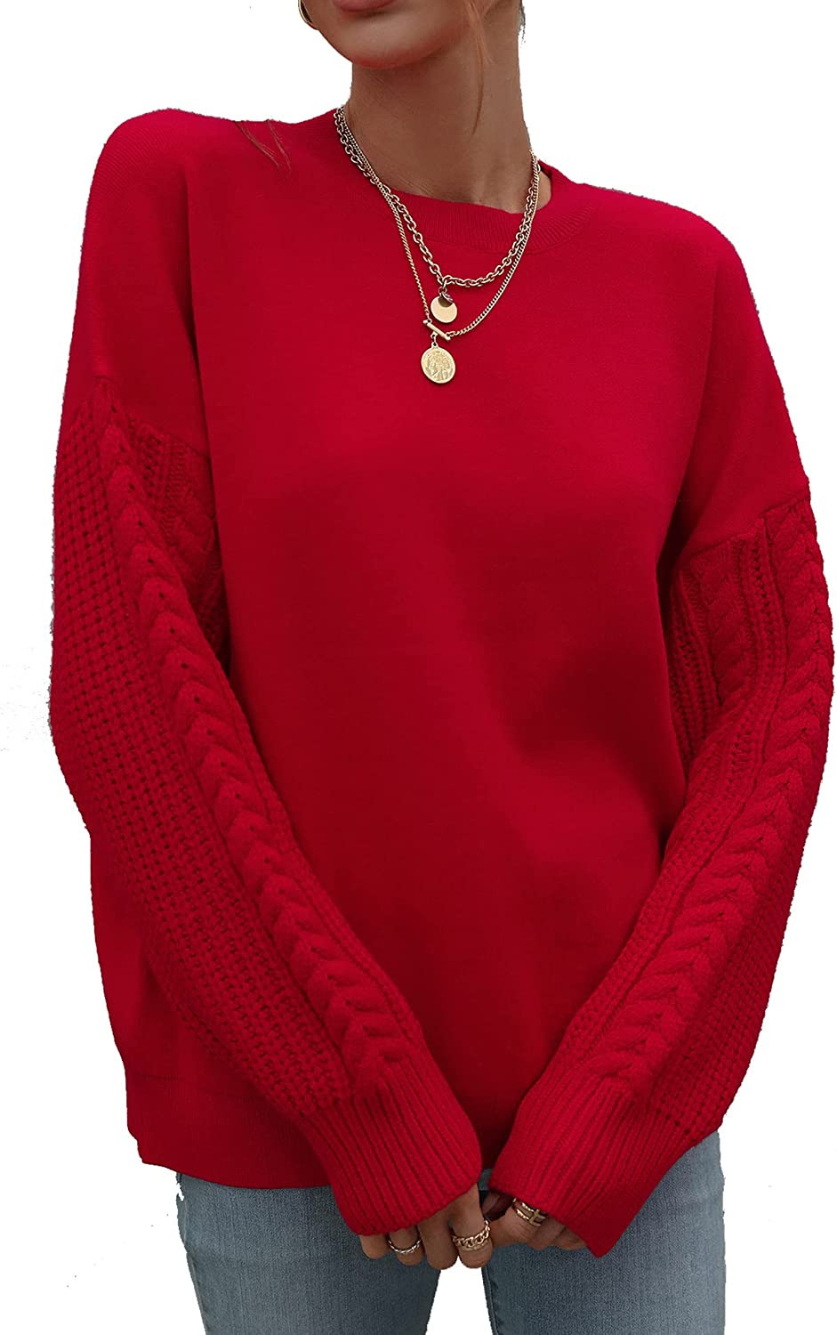 Loose Soft Chunky Knit Long Batwing Sleeve Pullover Sweater