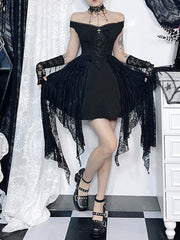 Gothic Folds Corsets A-Line Black Off Shoulder Ball Gown Grunge Vintage Aesthetic Harajuku Partywear Dress