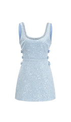 BLUE BOUCLE CUT OUT MINI DRESS