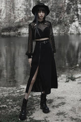 WomenMinimalist Thin Two-wear A Pendulum Chiffon Half Detachable Belt High Waist Long Skirt