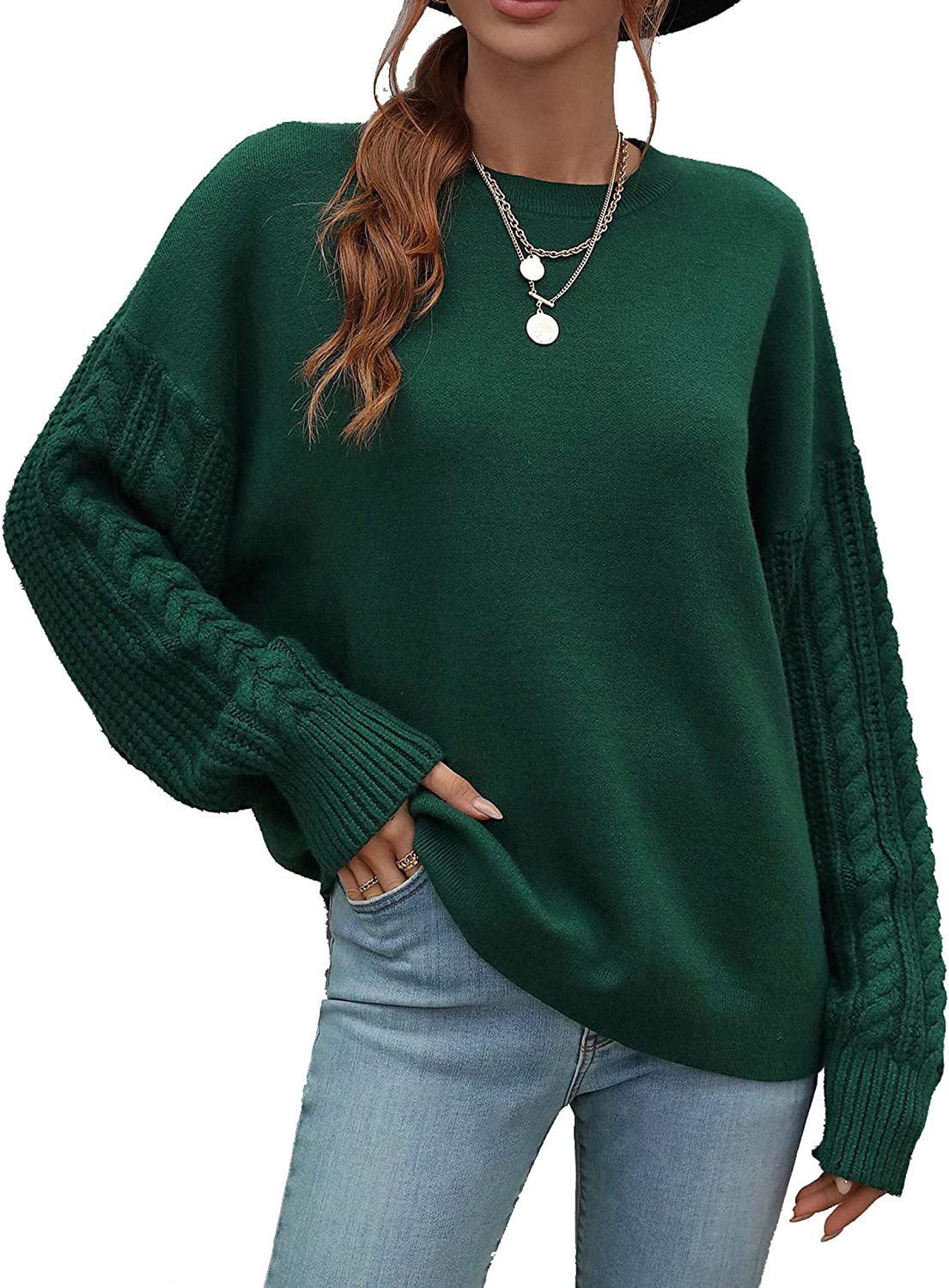 Loose Soft Chunky Knit Long Batwing Sleeve Pullover Sweater