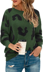 WomenCasual Leopard Print Sweater Loose Long Sleeve Crew