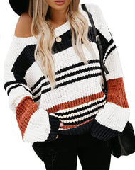 Stripe Color Block Short Long Sleeve Stitching Sweater