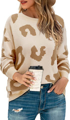WomenCasual Leopard Print Sweater Loose Long Sleeve Crew