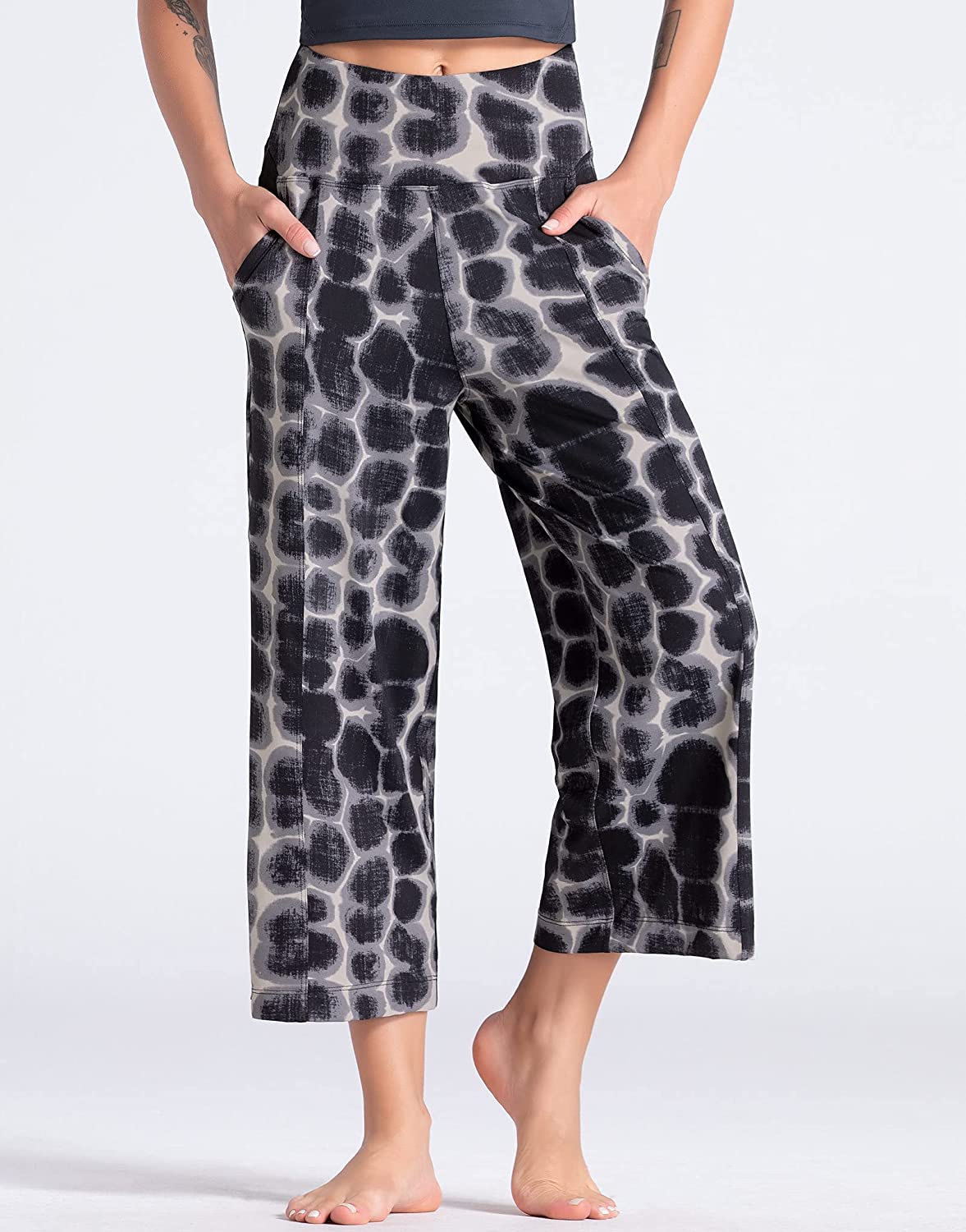 Lounge Yoga Capris Pants Bootleg Tummy Control High Waist Workout Flare Crop Pants