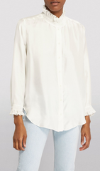 RUFFLED TRIM SILK SHIRT