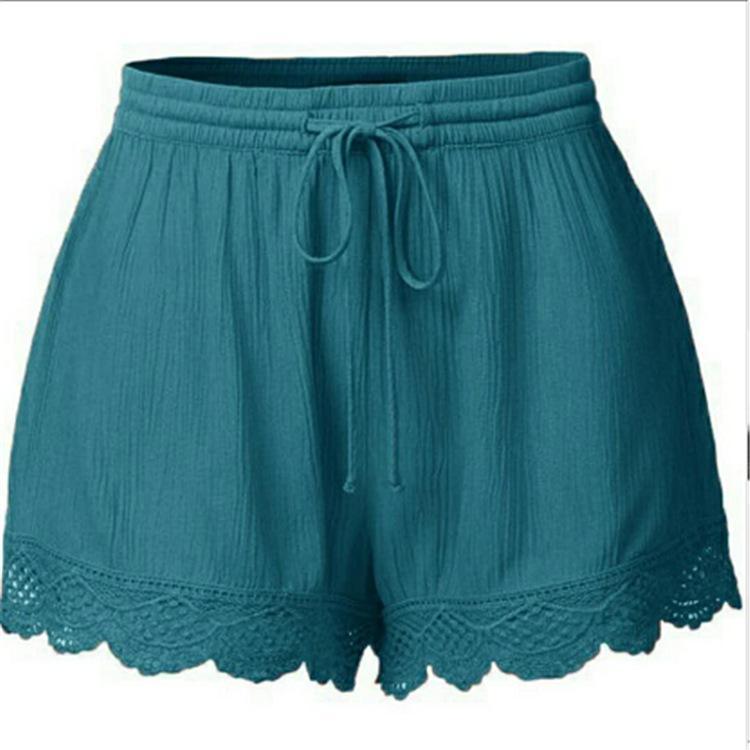 scalloped drawstring elastic waist shorts