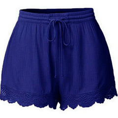 scalloped drawstring elastic waist shorts