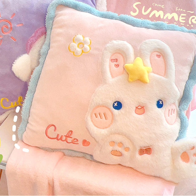 Cute Cartoon Animal Embroidery Pillow with Blanket