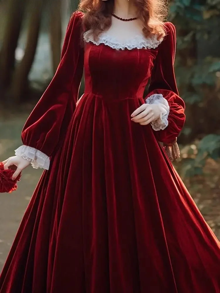 French Hepburn Velvet Drape Red Christmas Party Dress – Redcit