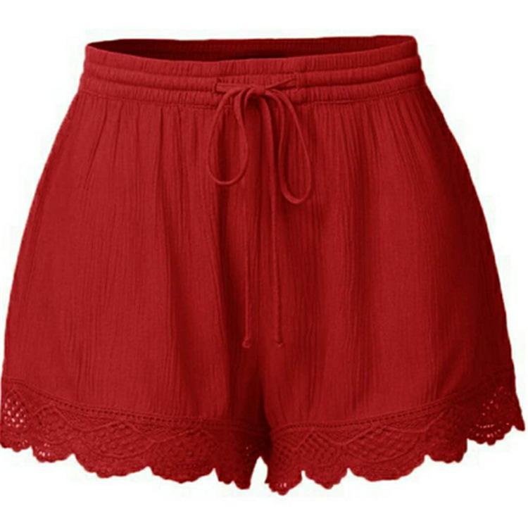 scalloped drawstring elastic waist shorts