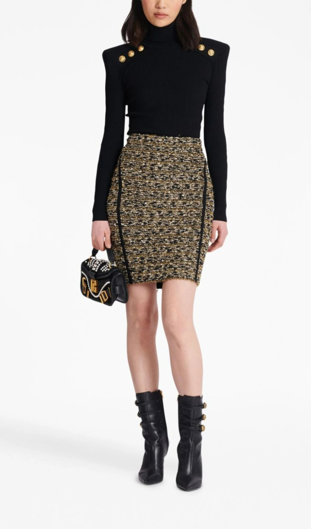 BROWN LUREX TWEED PENCIL SKIRT