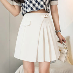 A-line Pleated Mini High Waist Fashionable Asymmetrical Black Short Skirt