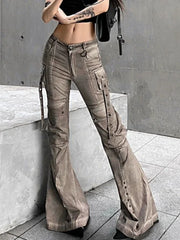 Cargo Flared Jeans Oversize Pocket Low Waist Denim Pants