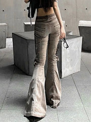 Cargo Flared Jeans Oversize Pocket Low Waist Denim Pants